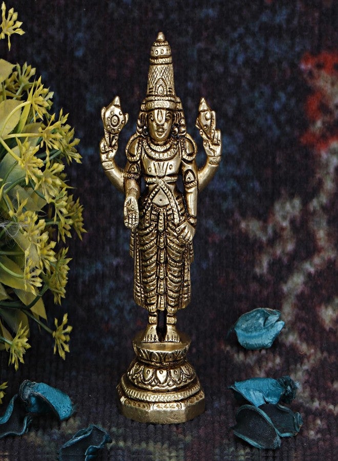 ARTVARKO تمثال ARTVARKO نحاسي Tirupati Balaji Venkateshwara Murti Idol تمثال Lord Srinivasa Pooja ديكور المنزل والمكتب هدية 5.5 بوصة - Image 1